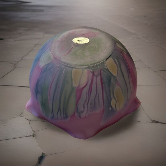 Rueven Glass Bowl By Nouveau Art Glass Co., Inc USA 9 Inch Hand Painted Sticker - Picture 6 of 11